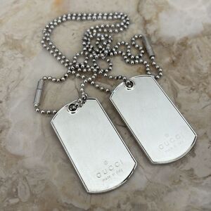 Gucci 925 Sterling Silver 2 Dog Tags Ball Chain Necklace Unisex Rare 52g